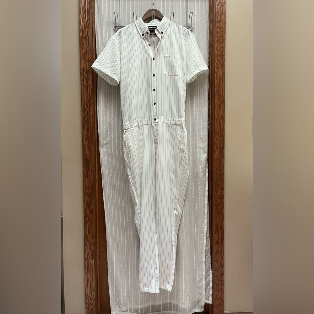 NWT ROMPER JACK Men’s  White Striped Jumpsuit Size XL